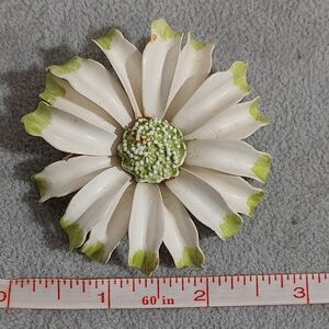 Vintage White and Green Flower Brooch